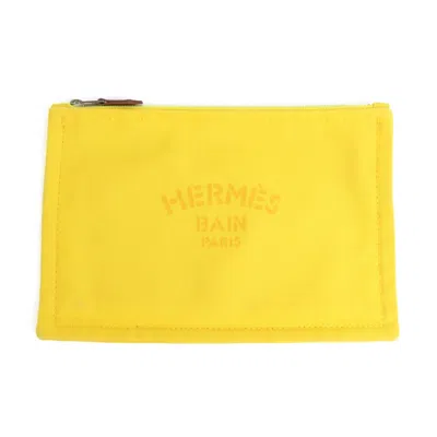Shop Hermes Cotton Clutch Bag () In Yellow