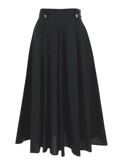 Shop Liu •jo Black Long Pleated Skirt In Cotton Woman