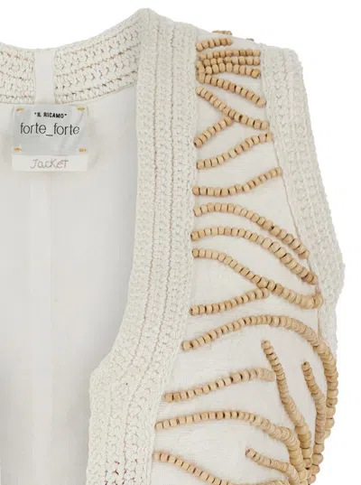 Shop Forte Forte White Vest With Embroidery And Beads In Cotton Woman