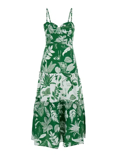 Shop Farm Rio Green Midi Dress With Forest Print In Cotton Woman