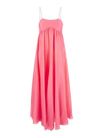 Shop Forte Forte 'habotai' Long Salmon Pink Dress With High-waist Point In Silk Woman