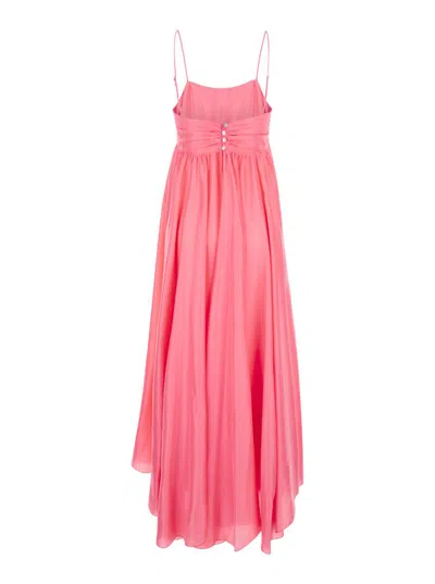 Shop Forte Forte 'habotai' Long Salmon Pink Dress With High-waist Point In Silk Woman