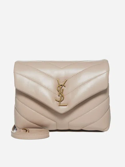 Shop Saint Laurent Ysl Logo Loulou Toy Small Leather Bag In Dark Beige