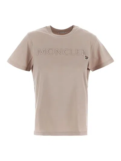 Shop Moncler Logo T-shirt In Beige