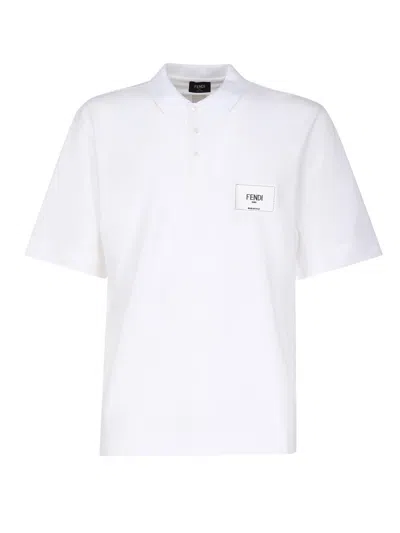 Shop Fendi Cotton Polo Shirt In Bianco Ottico