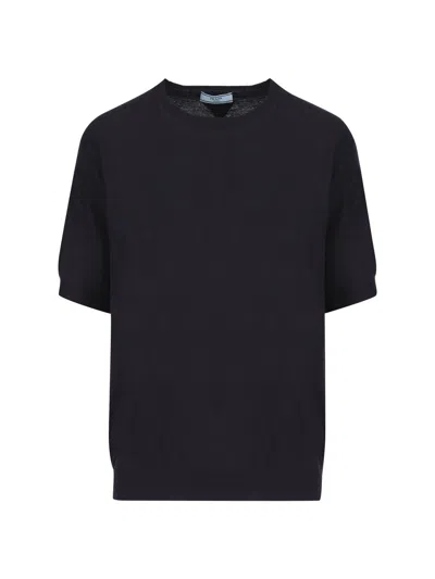 Shop Prada Ribbed Crewneck T-shirt In Blu