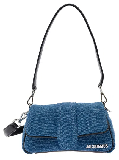 Shop Jacquemus Le Petit Bambimou Blue Shoulder Bag With Logo Detail In Denim Woman