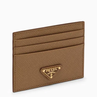 Shop Prada Saffiano Leather Camel Card Holder In Caramello