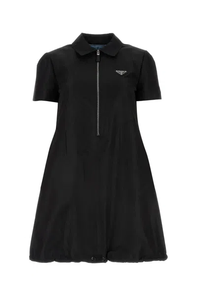 Shop Prada Black Faille Mini Dress In Nero