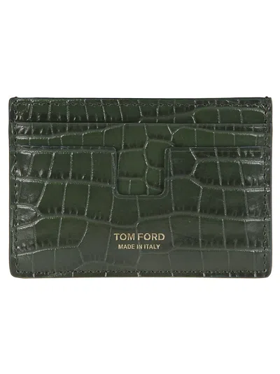 Shop Tom Ford Printed Alligator Credit Card Holder In Rifle Green