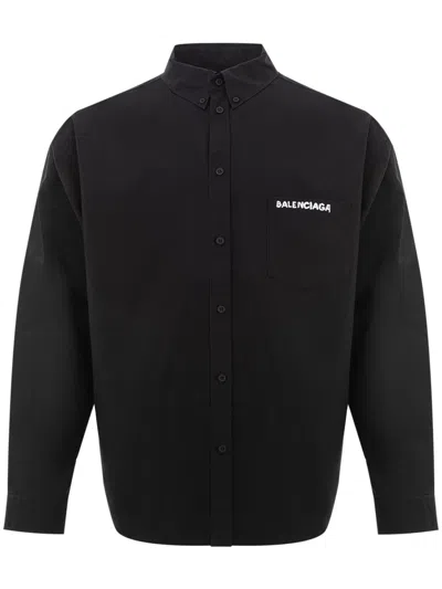 Shop Balenciaga Black Oversized Shirt With Logo