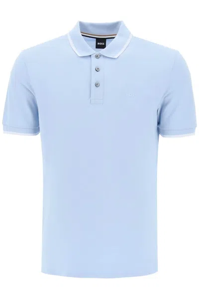 Shop Hugo Boss Polo Shirt With Contrasting Edges In Light Blue