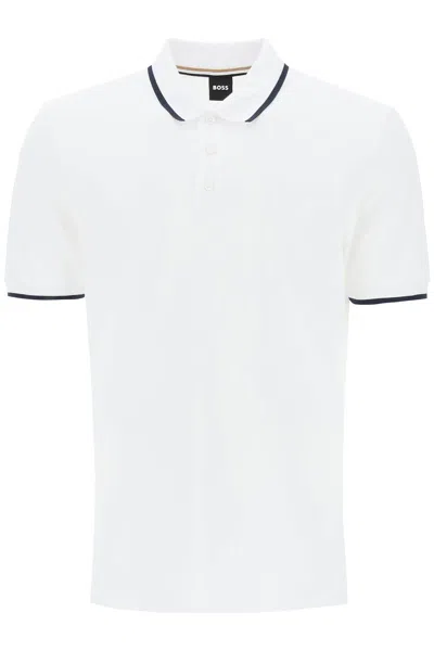 Shop Hugo Boss Polo Shirt With Contrasting Edges In White