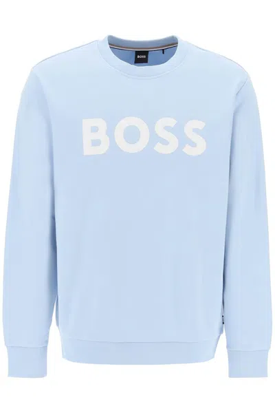 Shop Hugo Boss Soleri Logo Sweat In Light Blue