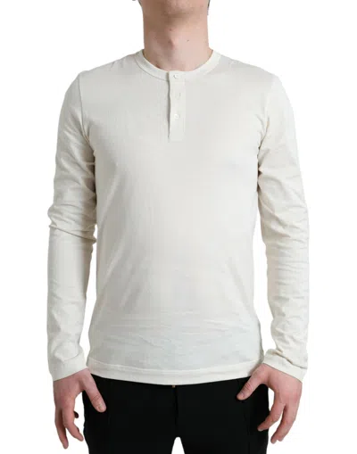 Shop Dolce & Gabbana Off White Cotton Henley Pullover Sweater