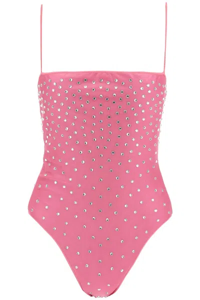Shop Oseree One-piece Swimsuit With Crystals In Fuchsia