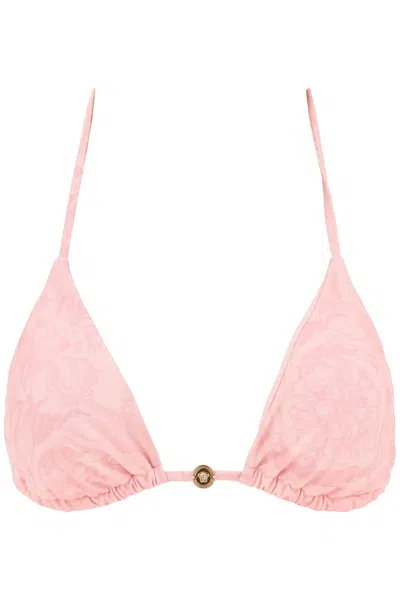 Shop Versace Baroque Bikini Top In Pink