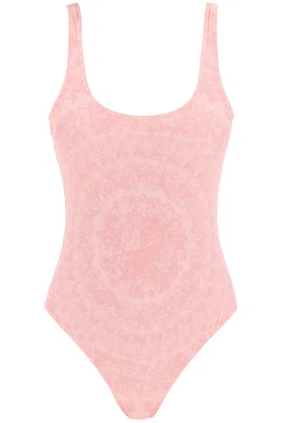 Shop Versace Baroque Full-body Swims In Pink