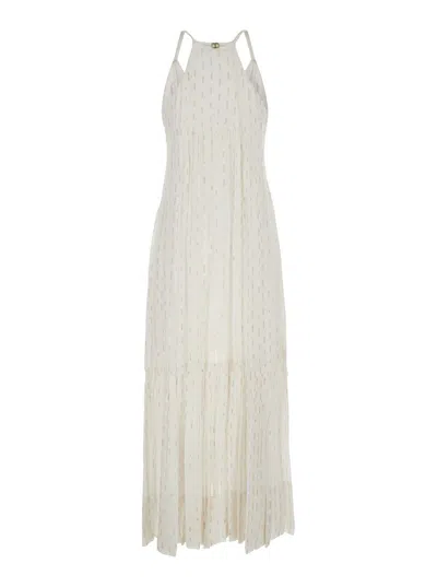 Shop Twinset White Emboidered Long Dress In Viscose Woman