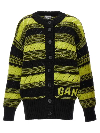 Shop Ganni Logo Cardigan In Multicolor