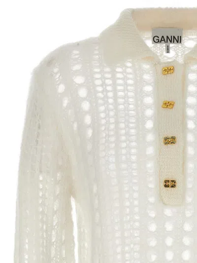 Shop Ganni Logo Button Sweater In White