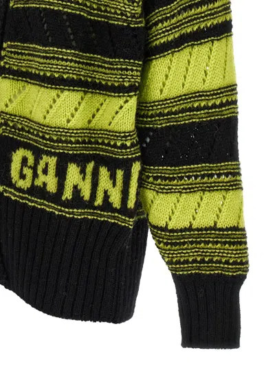 Shop Ganni Logo Cardigan In Multicolor