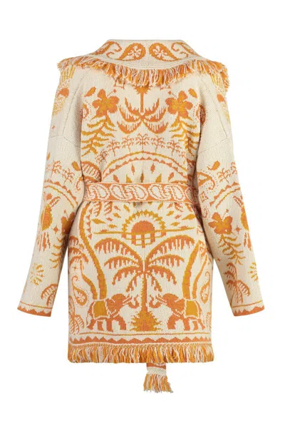 Shop Alanui Jacquard Knit Cardigan In Ivory