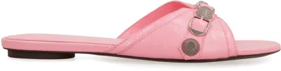 Shop Balenciaga Cagole Leather Slides In Pink