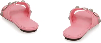 Shop Balenciaga Cagole Leather Slides In Pink