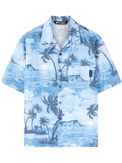 Shop Palm Angels Sunset Print Shirt In Blue