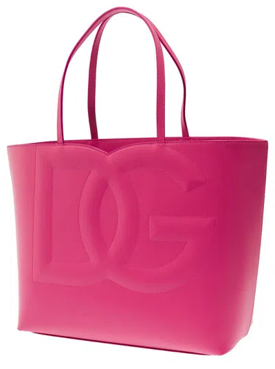 Shop Dolce & Gabbana 'dg Logo' Fuchsia Medium Shopper In Leather Woman In Violet