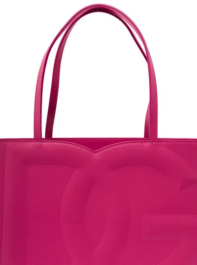 Shop Dolce & Gabbana 'dg Logo' Fuchsia Medium Shopper In Leather Woman In Violet