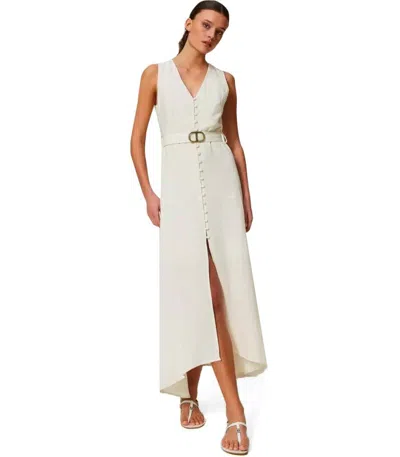 Shop Twinset Ivory Long Linen Dress