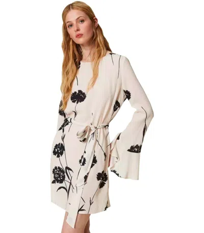 Shop Twinset Cream Floral Dress In White