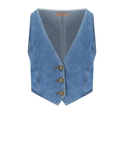 Shop Twinset Medium Blue Denim Waistcoat