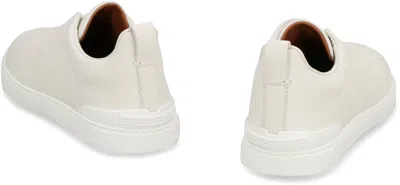 Shop Zegna Triple Stitch Leather Sneakers In Ivory