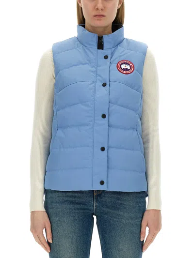 Shop Canada Goose Padded Vest With Logo In Azzurro