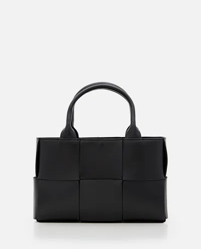 Shop Bottega Veneta Mini Arco Leather Tote Bag In Black Gold