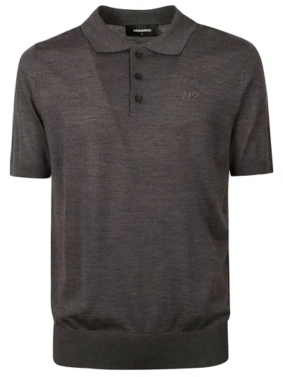 Shop Dsquared2 Knit Polo Shirt In Grey