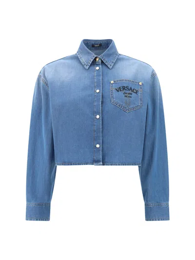 Shop Versace Denim Shirt In Medium Blue