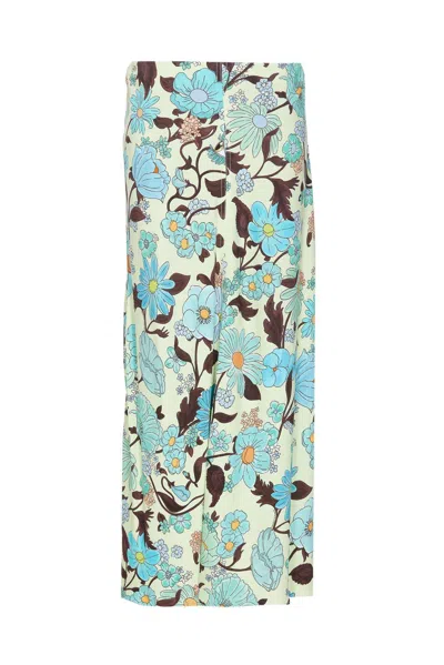Shop Stella Mccartney Floral Printed Midi Skirt In Multicolor Mint