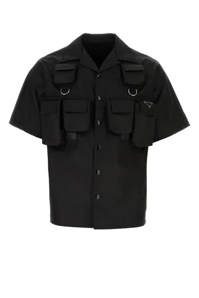 Shop Prada Black Re-nylon Shirt In Nero