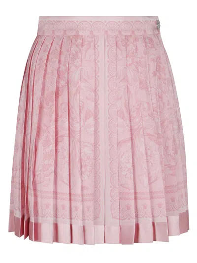 Shop Versace Baroque Print Crepe Skirt In Pale Pink