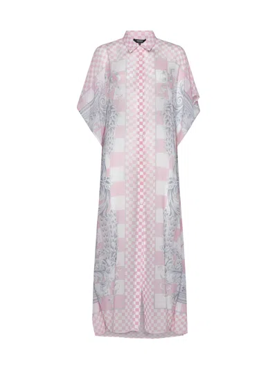 Shop Versace Dress In Pastel Pink + White + Silver