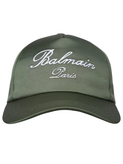Shop Balmain Green Polyester Hat In Verde