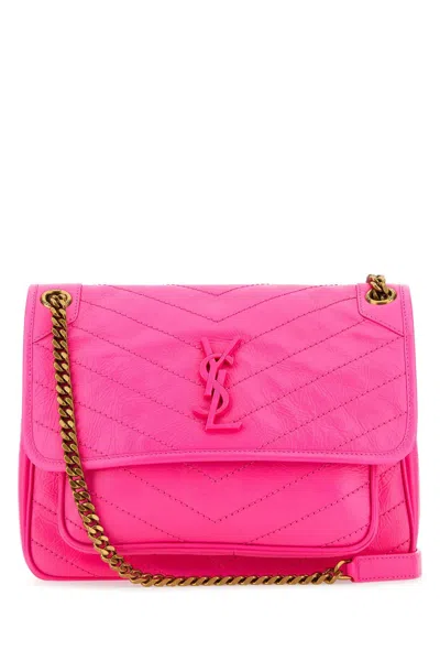 Shop Saint Laurent Fluo Pink Nappa Leather Medium Niki Shoulder Bag In White