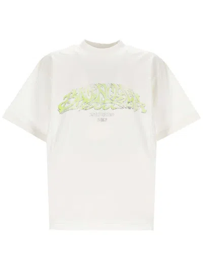 Shop Balenciaga Logo Printed Crewneck T-shirt In White/green