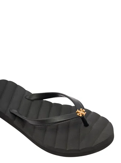 Shop Tory Burch 'kira' Black Flip Flops With Logo Detail In Rubber Woman