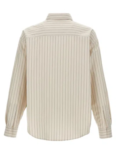 Shop Ami Alexandre Mattiussi Ami Paris Logo Embroidery Striped Shirt In White/black