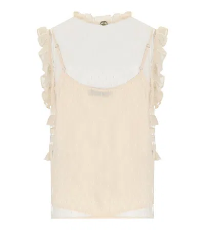 Shop Twinset Ivory Tulle And Lace Top